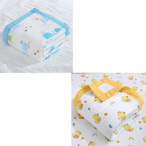 JUST GOODS Baby Blanket | Ultra-Soft & Warm | 100% Cotton | Lightweight & Breathable | Multi-Purpose Use | Machine Washable | Combo Pack of 2 (Fish + Duck Blanket) - Image 1