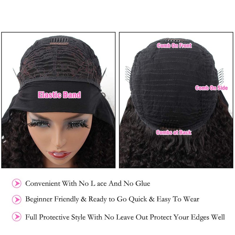 ISEE Headband Wig Human Hair Kinky Curly Human Hair Wigs for Black Women Glueless None Lace Front Wigs 180% Density 20inch - Image 4