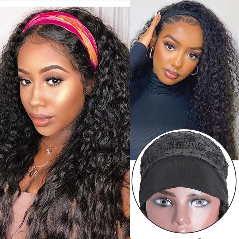 ISEE Headband Wig Human Hair Kinky Curly Human Hair Wigs for Black Women Glueless None Lace Front Wigs 180% Density 20inch - Image 5