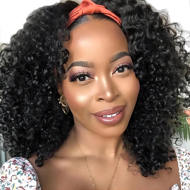ISEE Headband Wig Human Hair Kinky Curly Human Hair Wigs for Black Women Glueless None Lace Front Wigs 180% Density 20inch - Image 1
