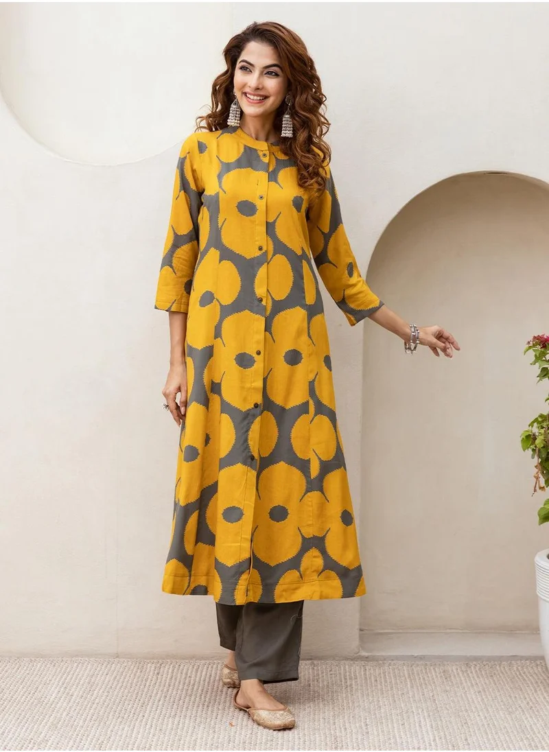 آي شين Women Yellow Rayon 2 Pcs Kurta Set