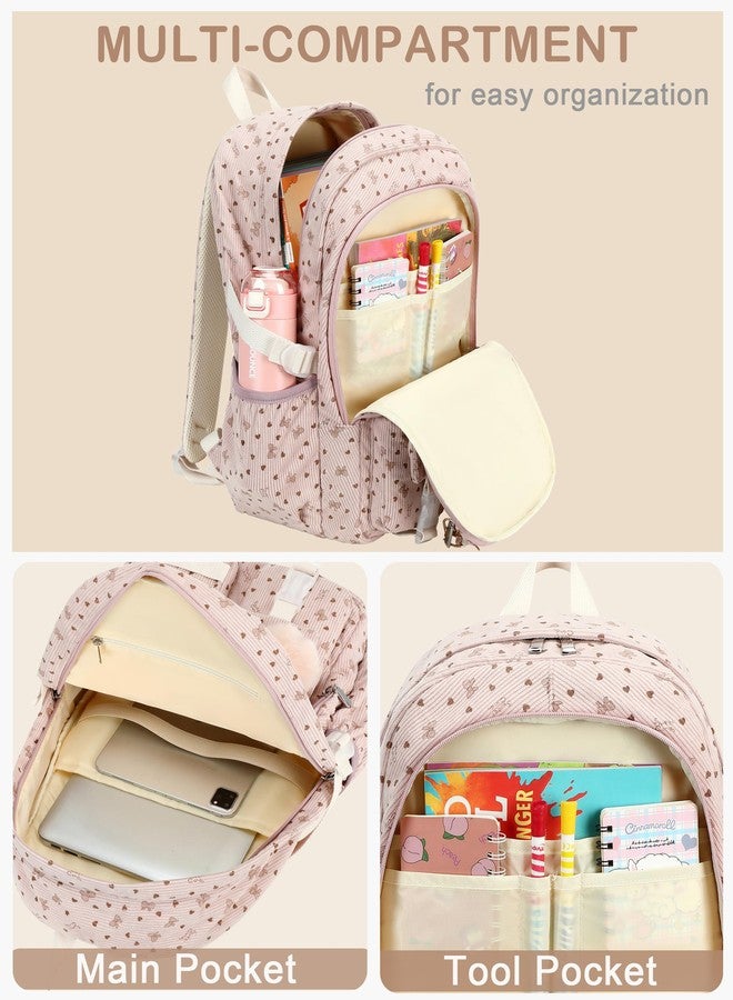 Hidds School Backpack with Lunch Box Laptop College Backpacks Corduroy Students Bookbag with Lunch Bag for Teens Girls Women, 20-corduroy Pink Bowknot Set, Medium, School Backpack Set , College - Image 4