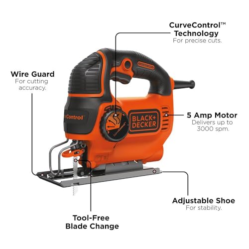 BLACK+DECKER Jig Saw, 5-Amp, 3,000 Blade Speed, 45 Degree Beveled Cuts, ¾-Inch Orbital Blade, 4 Curve Settings, Corded (BDEJS600C) - Image 3