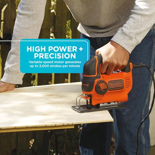 BLACK+DECKER Jig Saw, 5-Amp, 3,000 Blade Speed, 45 Degree Beveled Cuts, ¾-Inch Orbital Blade, 4 Curve Settings, Corded (BDEJS600C) - Image 4