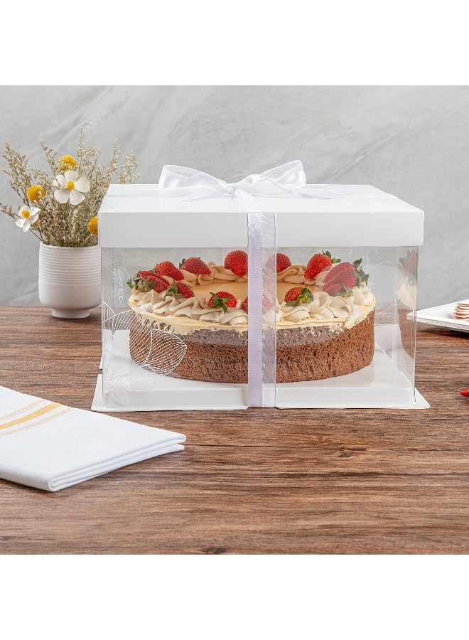 Restaurantware 10 Inch x 8.25 Inch Transparent Cake Boxes, 10 White Lid Clear Cake Boxes - No Grease Base, Gray Ribbon, Clear Plastic Birthday Cake Boxes, Lotus Accent, For Weddings Or Birthdays  - Image 3