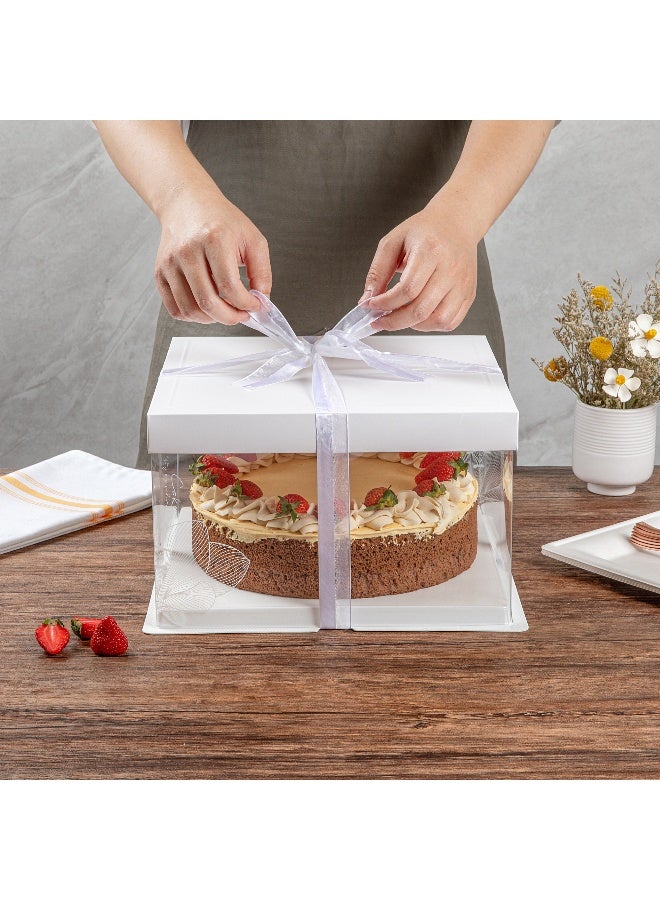 Restaurantware 10 Inch x 8.25 Inch Transparent Cake Boxes, 10 White Lid Clear Cake Boxes - No Grease Base, Gray Ribbon, Clear Plastic Birthday Cake Boxes, Lotus Accent, For Weddings Or Birthdays  - Image 5