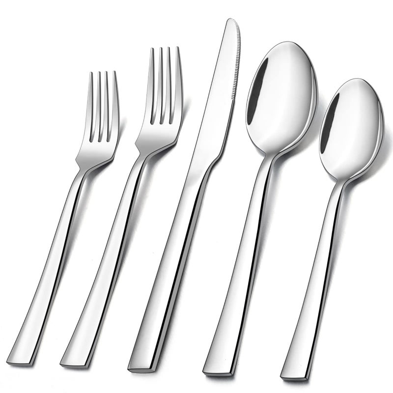 10Piece Silverware Set Efar Stainless Steel Flatware Set Service for 2 Modern Tableware Cutlery Set for Home and Restaurant Square Edge  Mirror Finish Dishwasher Safe