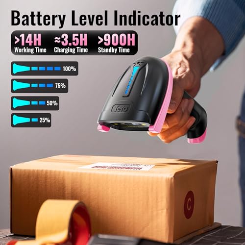 Tera Barcode Scanner Wireless Versatile 2-in-1 (2.4Ghz Wireless+USB 2.0 Wired) with Battery Level Indicator, 328 Feet Transmission Distance Rechargeable 1D Laser Bar Code Reader Handheld 5100 Pink - Image 2