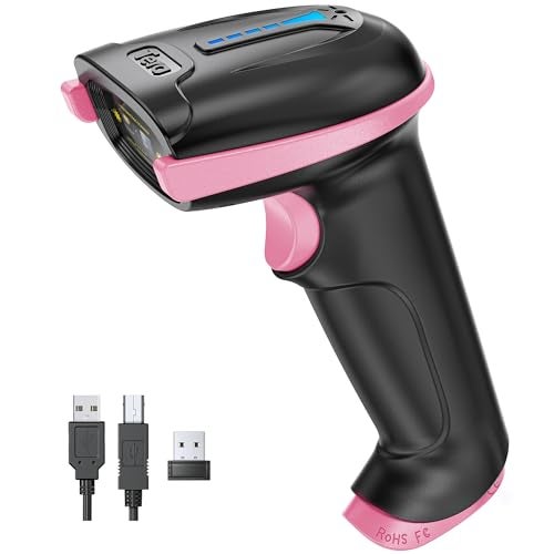 Tera Barcode Scanner Wireless Versatile 2-in-1 (2.4Ghz Wireless+USB 2.0 Wired) with Battery Level Indicator, 328 Feet Transmission Distance Rechargeable 1D Laser Bar Code Reader Handheld 5100 Pink - Image 1