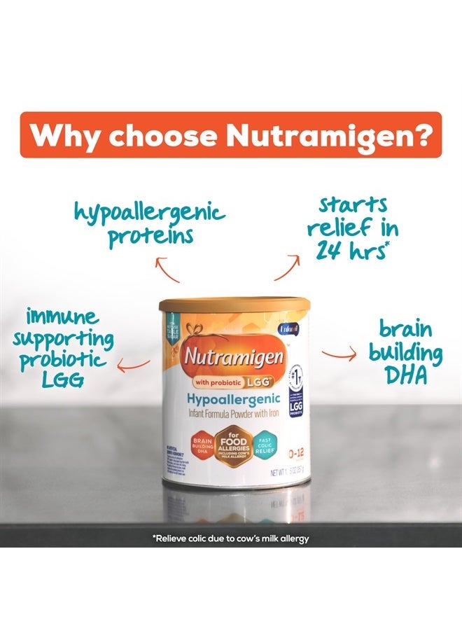 Nutramigen Hypoallergenic Baby Formula, Lactose Free, Colic Relief from Cow's Milk Allergy Stars in 24 Hours, Brain Building Omega-3 DHA, Probiotic LGG for Immune Support, 27.8 Oz