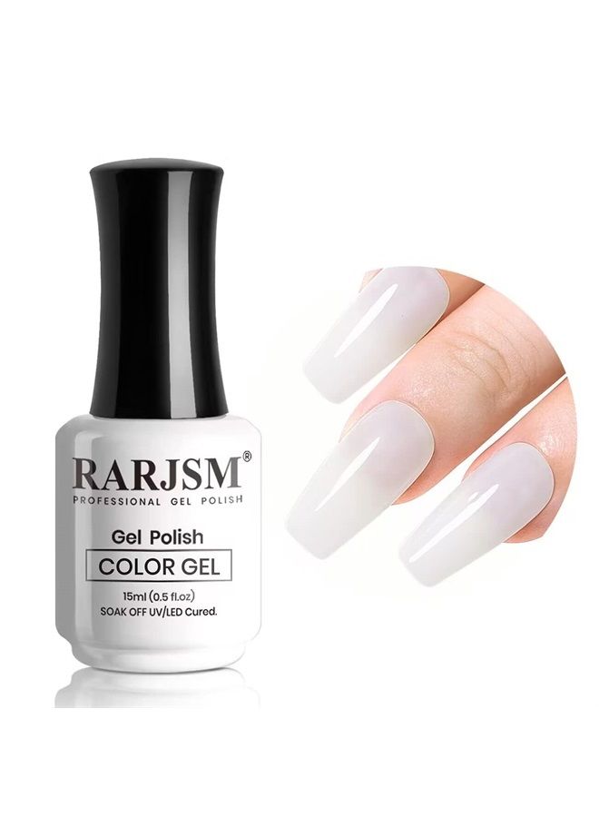 RARJSM Clear Jade White Gel Polish 15ml,UV LED Soak Off Sheer Transparent Soft White Color Nail Polish Summer French Manicure Varnish Curing Requires 1 Piece, Milky White - Image 1