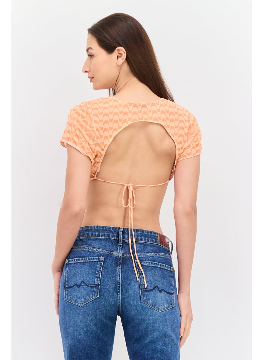 Dippin' Daisy's - Women Boat Neck Short Sleeve Allover Top, Peach - Image 1