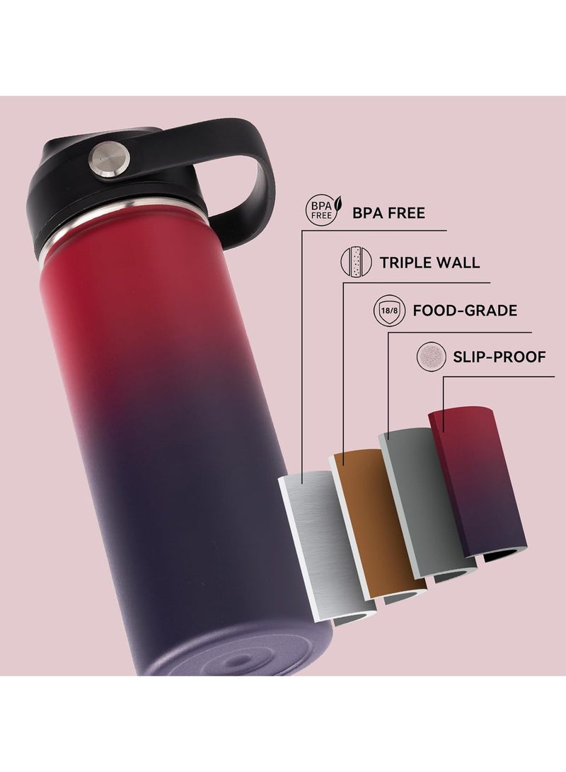 18oz Insulated Stainless Steel Water Bottle, Wide Mouth Double Wall Vacuum, Silicone Straw, Sweat & Leak Proof, BPA Free Insulated Water Flask for Travel, Keep Cold 24h Hot 12h, Red - Image 2