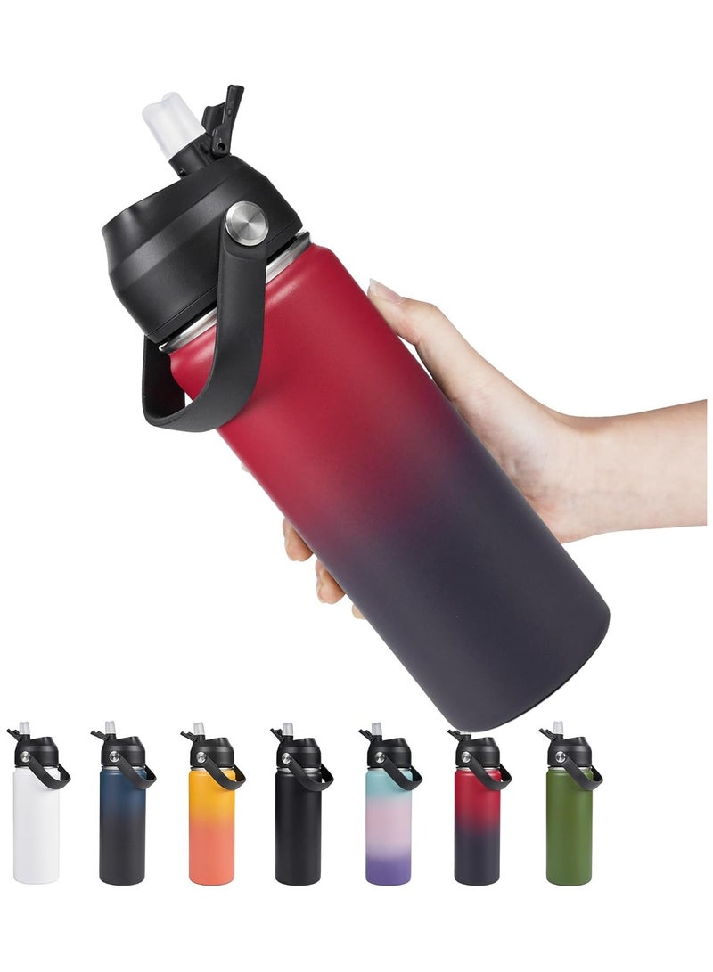 18oz Insulated Stainless Steel Water Bottle, Wide Mouth Double Wall Vacuum, Silicone Straw, Sweat & Leak Proof, BPA Free Insulated Water Flask for Travel, Keep Cold 24h Hot 12h, Red - Image 1