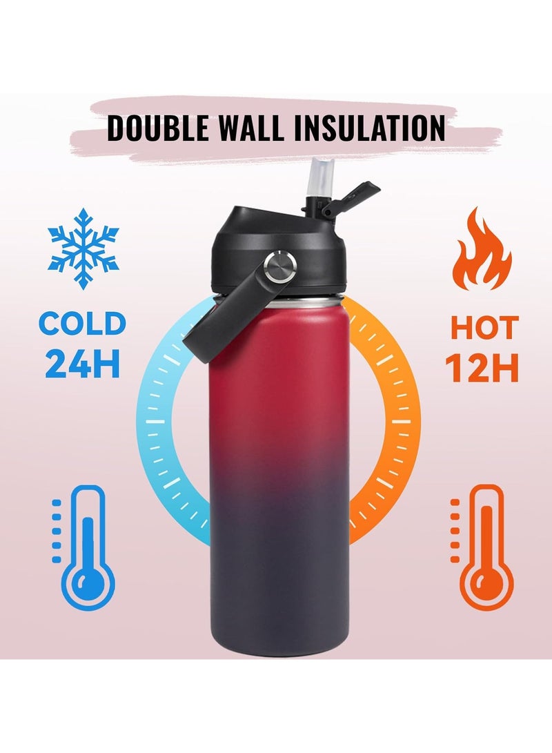 18oz Insulated Stainless Steel Water Bottle, Wide Mouth Double Wall Vacuum, Silicone Straw, Sweat & Leak Proof, BPA Free Insulated Water Flask for Travel, Keep Cold 24h Hot 12h, Red - Image 3