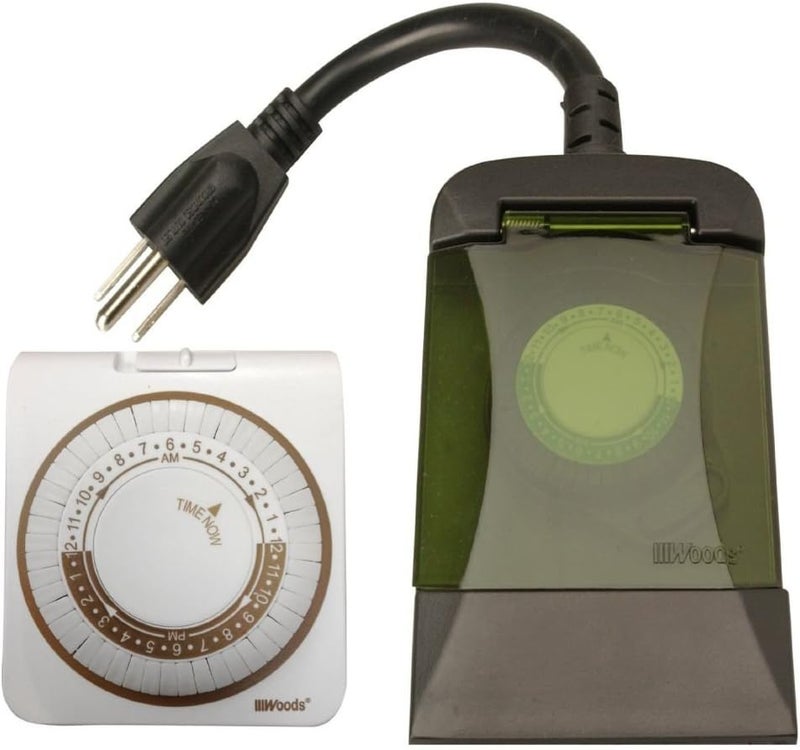 Woods 13571WD Indoor and Outdoor PlugIn Mechanical Timer Combo 2 Pack 1 Polarized and 2 Grounded Outlets