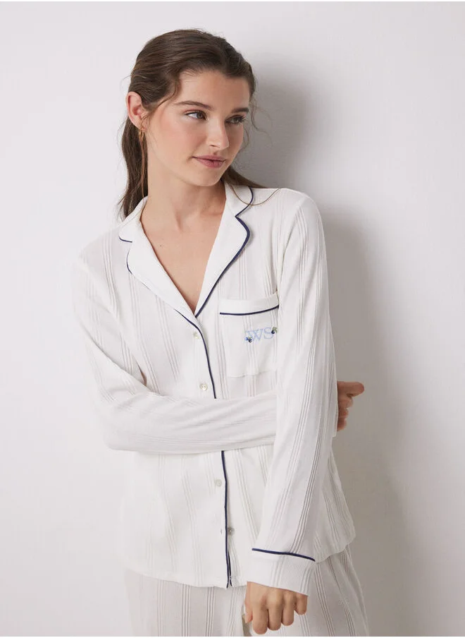 women'secret 100% cotton white ribbed shirt pajamas