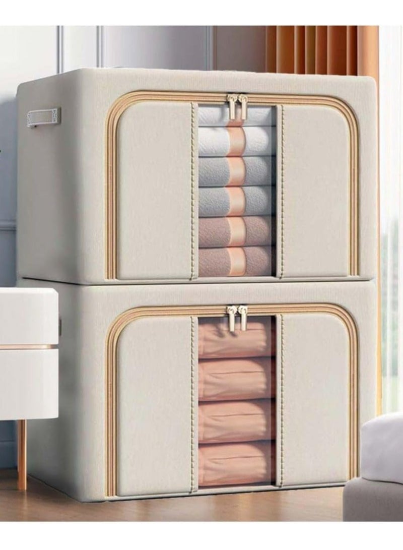 Arabest 2 Pack Clothes Storage Box, Foldable Clothes Organizer with Zipper and Handle, Clothing Storage Containers for Comforters, Clothes, Blankets（Beige） - Image 1