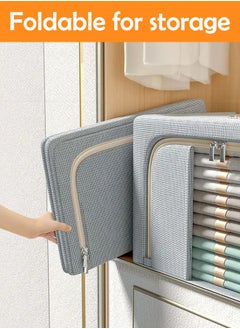 Arabest 2 Pack Clothes Storage Box, Foldable Clothes Organizer with Zipper and Handle, Clothing Storage Containers for Comforters, Clothes, Blankets（Beige）  - Image 3