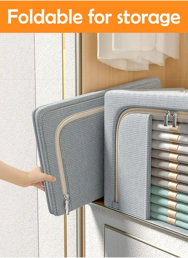 Arabest 2 Pack Clothes Storage Box, Foldable Clothes Organizer with Zipper and Handle, Clothing Storage Containers for Comforters, Clothes, Blankets（Beige）  - Image 3