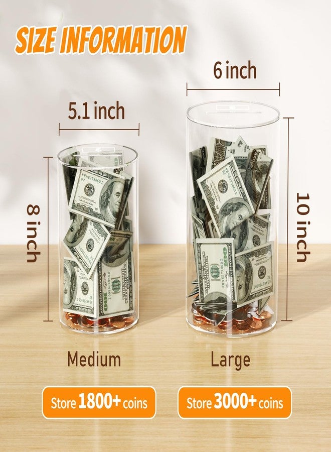 NIUBEE Clear Piggy Bank for Adults Kids, Acrylic Piggy Bank for Boys Girls to Saving Money Jar Cash Coin, Must Break to Open, Perfect Size 8" H x 5" Diameter(Medium) - Image 2