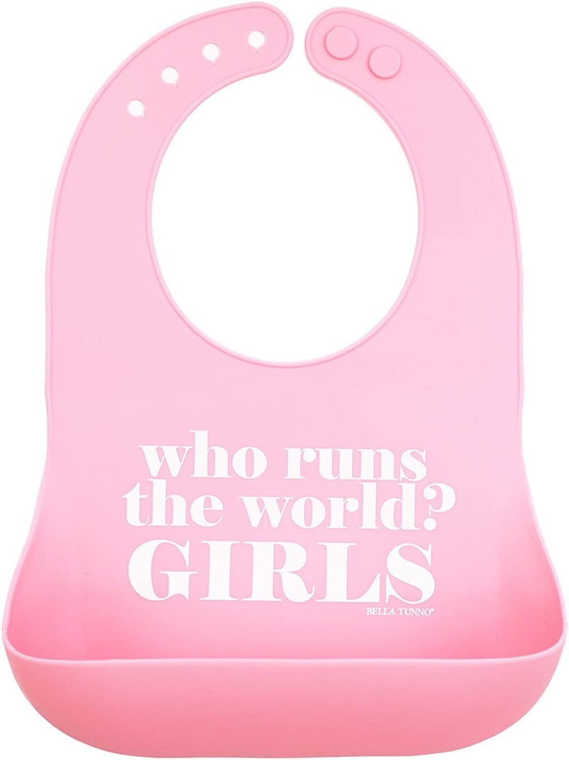 Bella Tunno Baby Bib for Eating by Bella Tunno, Waterproof Silicone Bib with Large Food Catcher, Adjustable Fit for Babies 4-12 months & Toddlers 1-3 Years, Boys & Girls, Who Runs The World - Image 1