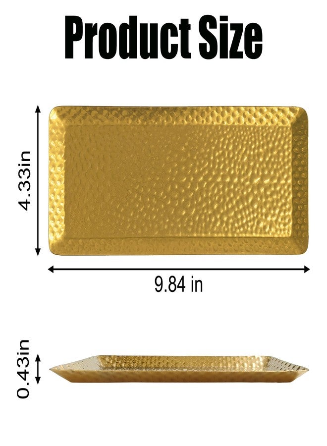 Celmuron Hammered Rectangular Platter Serving Tray, Gold Stainless Steel Decorative Storage Tray, 9.8 x 4.3 Inch - Image 4