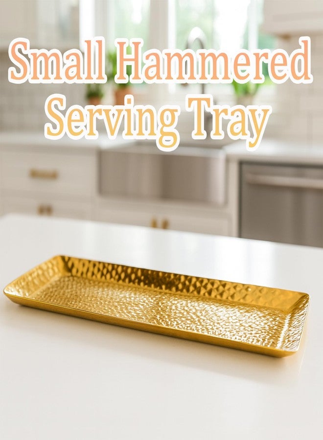 Celmuron Hammered Rectangular Platter Serving Tray, Gold Stainless Steel Decorative Storage Tray, 9.8 x 4.3 Inch - Image 3
