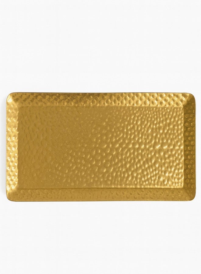 Celmuron Hammered Rectangular Platter Serving Tray, Gold Stainless Steel Decorative Storage Tray, 9.8 x 4.3 Inch - Image 1