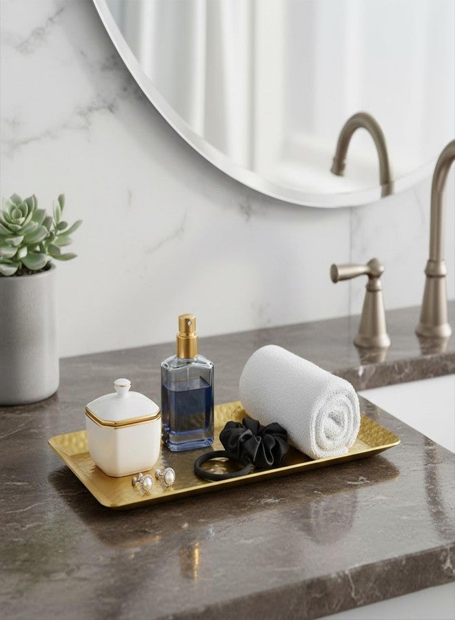 Celmuron Hammered Rectangular Platter Serving Tray, Gold Stainless Steel Decorative Storage Tray, 9.8 x 4.3 Inch - Image 5