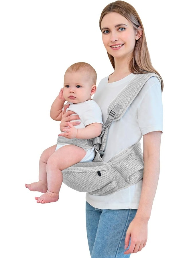 IULONEE Hip Seat Baby Carrier Baby Sling Detachable Infant Backpack Lightweight Toddler Carrier Comfortable Baby Wrap Ergonomic Baby Hipseat Sling with Multiple Pockets for Newborns (Grey) - Image 1