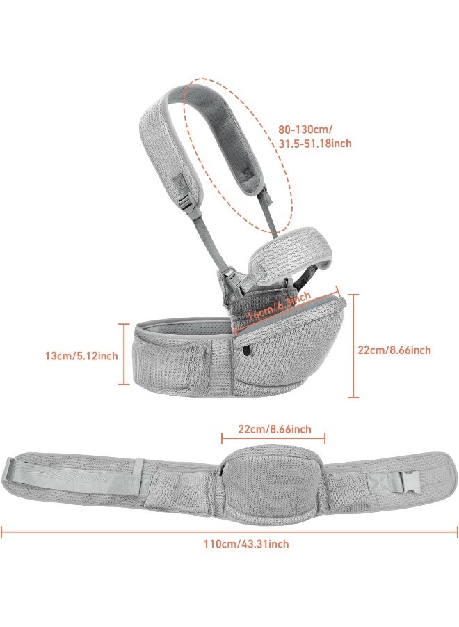 IULONEE Hip Seat Baby Carrier Baby Sling Detachable Infant Backpack Lightweight Toddler Carrier Comfortable Baby Wrap Ergonomic Baby Hipseat Sling with Multiple Pockets for Newborns (Grey) - Image 2