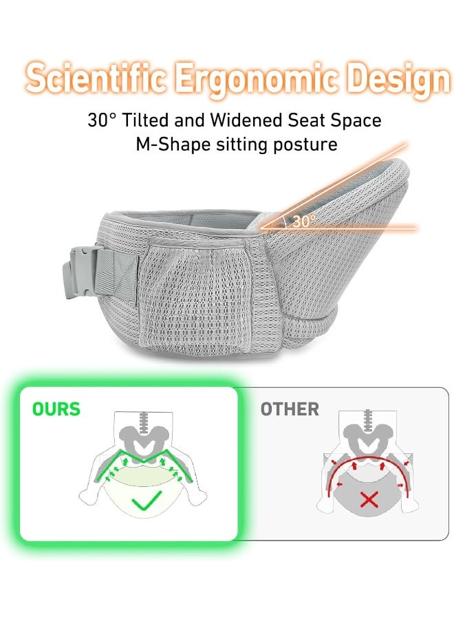 IULONEE Hip Seat Baby Carrier Baby Sling Detachable Infant Backpack Lightweight Toddler Carrier Comfortable Baby Wrap Ergonomic Baby Hipseat Sling with Multiple Pockets for Newborns (Grey) - Image 4