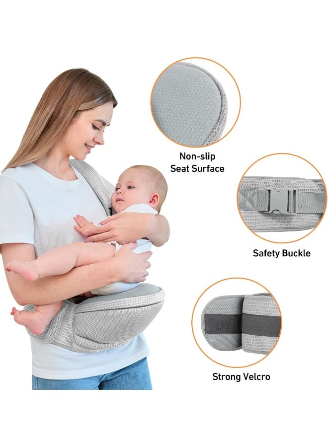 IULONEE Hip Seat Baby Carrier Baby Sling Detachable Infant Backpack Lightweight Toddler Carrier Comfortable Baby Wrap Ergonomic Baby Hipseat Sling with Multiple Pockets for Newborns (Grey) - Image 3