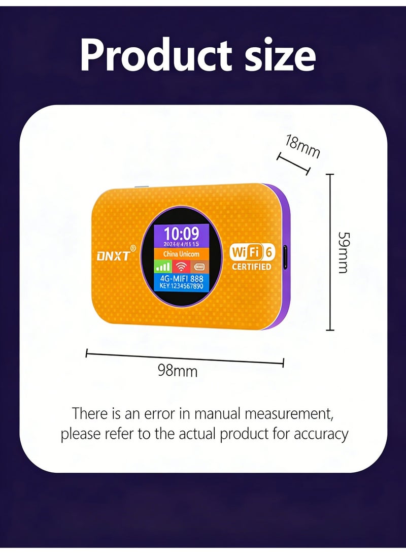 كلوزيلي راوتر واي فاي محمول 4G، Pocket WiFi، راوتر CPE، راوتر 5G بشريحة SIM، WiFi 6، مودم LTE، توصيل وتشغيل فوري، شاشة عرض التاريخ والبطارية، بطارية 3000mAh، اتصال WPS بلمسة واحدة، تشفير WPA/WPA2، إشارة قوية وتغطية واسعة، يدعم حتى 12 جهاز، مناسب للمنزل والسفر (أصفر) - Image 3