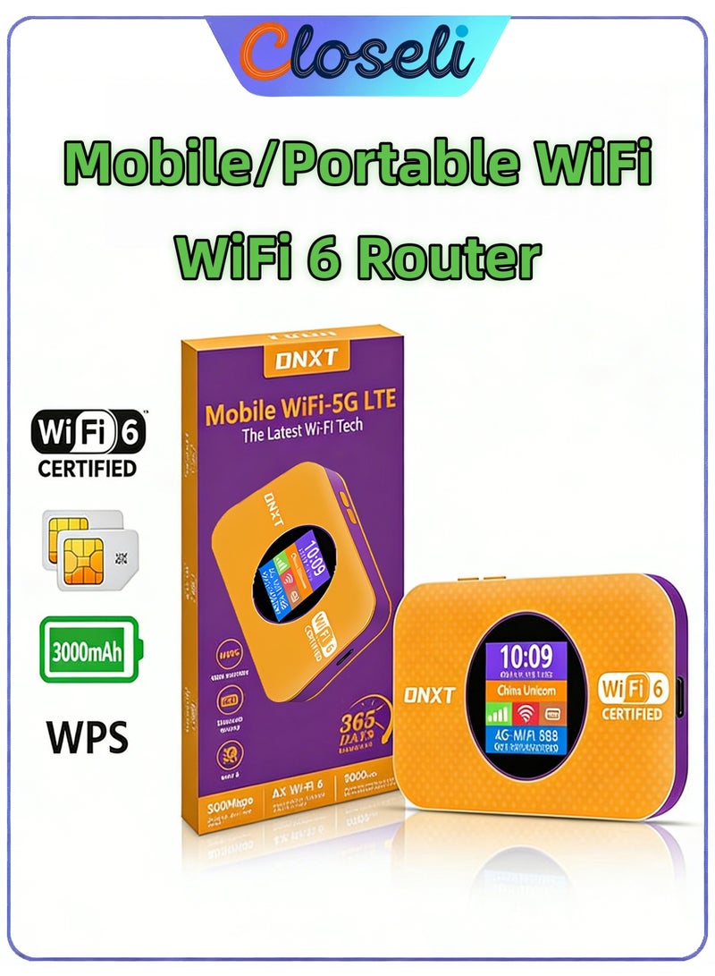 Closeli Portable WiFi Router, Pocket Mobile WiFi ,CPE 4G Router, Support 5G SIM Card Router,WiFi 6,4G LTE Modem, Plug & Play, Date & Battery Display, 3000mAh, WPS One-Touch Connect, WPA/WPA2 Security Encryption, Stable Signal, Wide Coverage, Up to 12 Devices,for Home & Travel(Yellow) - Image 1