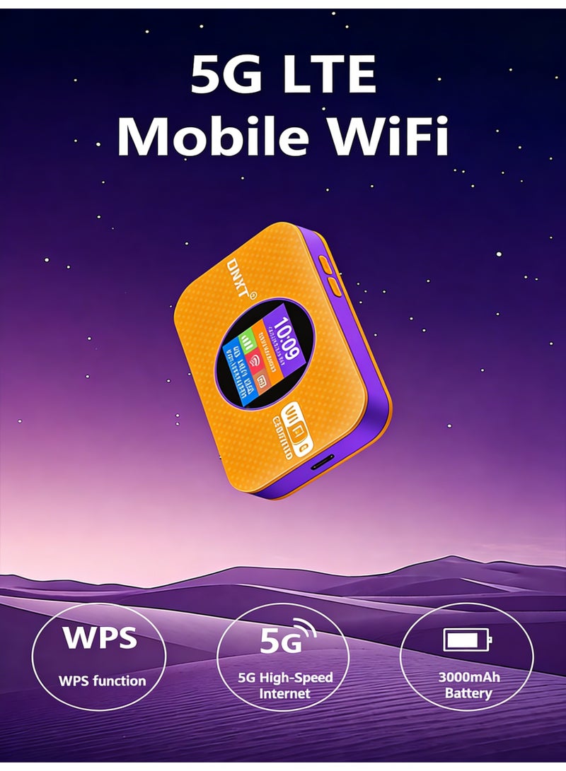 Closeli Portable WiFi Router, Pocket Mobile WiFi ,CPE 4G Router, Support 5G SIM Card Router,WiFi 6,4G LTE Modem, Plug & Play, Date & Battery Display, 3000mAh, WPS One-Touch Connect, WPA/WPA2 Security Encryption, Stable Signal, Wide Coverage, Up to 12 Devices,for Home & Travel(Yellow) - Image 3