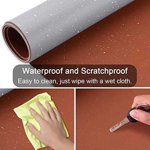 Leeonz® Dual-Sided Leather Desk Pad, Mouse Pad,Office Desk Mat,Non-Slip PU Leather Desk Blotter,Laptop Desk Pad,Waterproof Desk Writing Pad for Office and Home (Brown + Grey, 60 x 30 CM) - Image 3