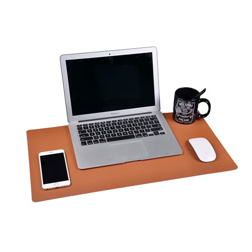 Leeonz® Dual-Sided Leather Desk Pad, Mouse Pad,Office Desk Mat,Non-Slip PU Leather Desk Blotter,Laptop Desk Pad,Waterproof Desk Writing Pad for Office and Home (Brown + Grey, 60 x 30 CM) - Image 1