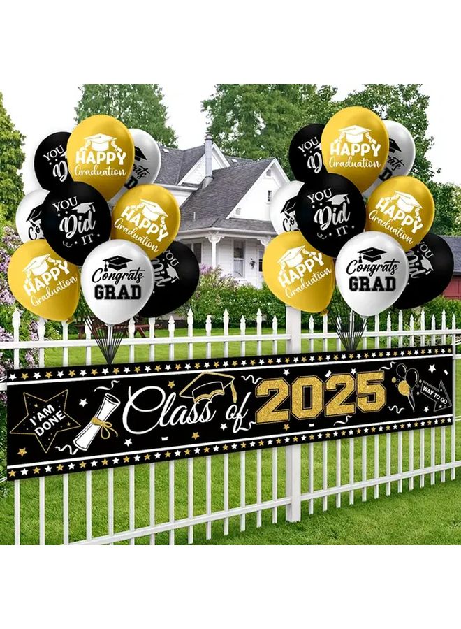 Green Graduation Banner Set for Class of 2025 Balloon Ties Multipurpose Decorations - Image 1