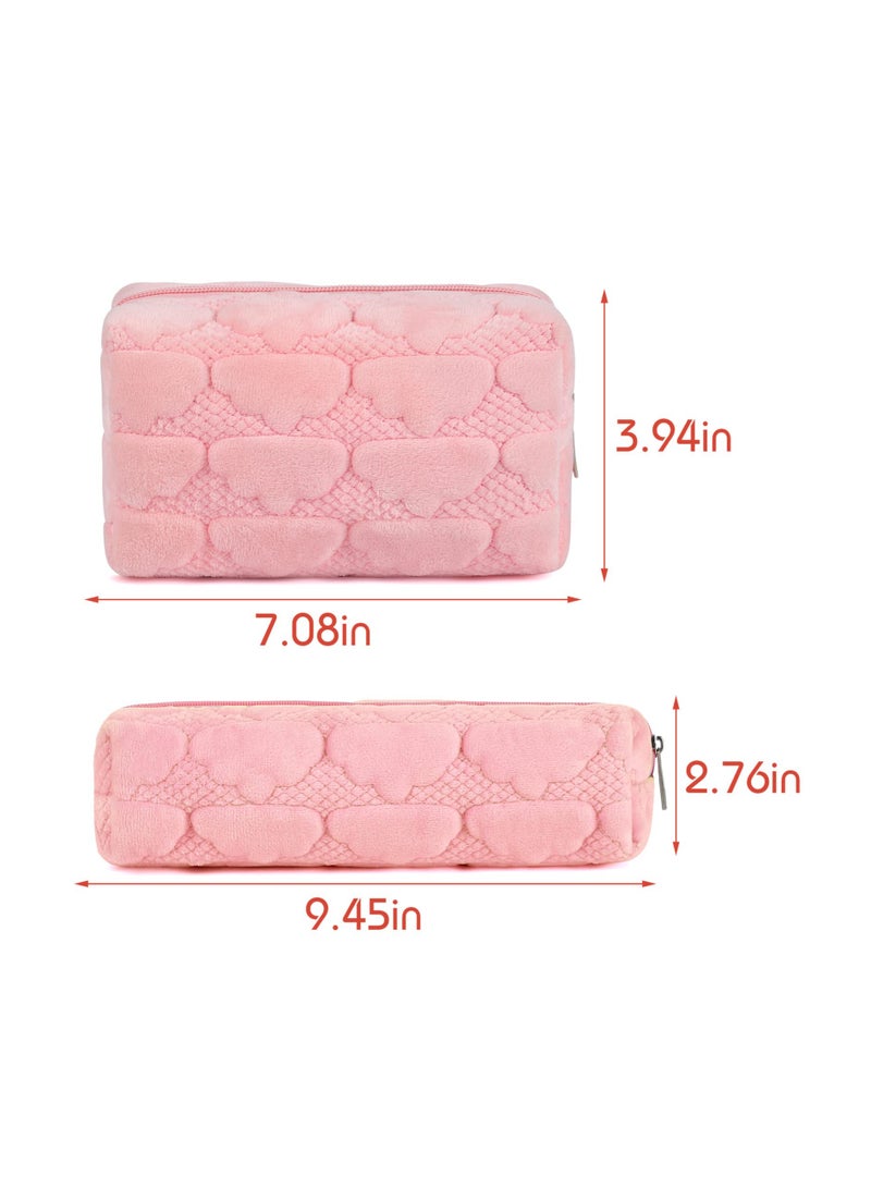 SYOSI, Makeup Bag for Travel, Fuzzy Cosmetic Pouch, Pencil Case for Women, Plush Makeup Brushes Storage Zipper Toiletry Bag for Organizing