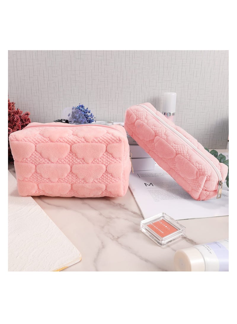 SYOSI, Makeup Bag for Travel, Fuzzy Cosmetic Pouch, Pencil Case for Women, Plush Makeup Brushes Storage Zipper Toiletry Bag for Organizing