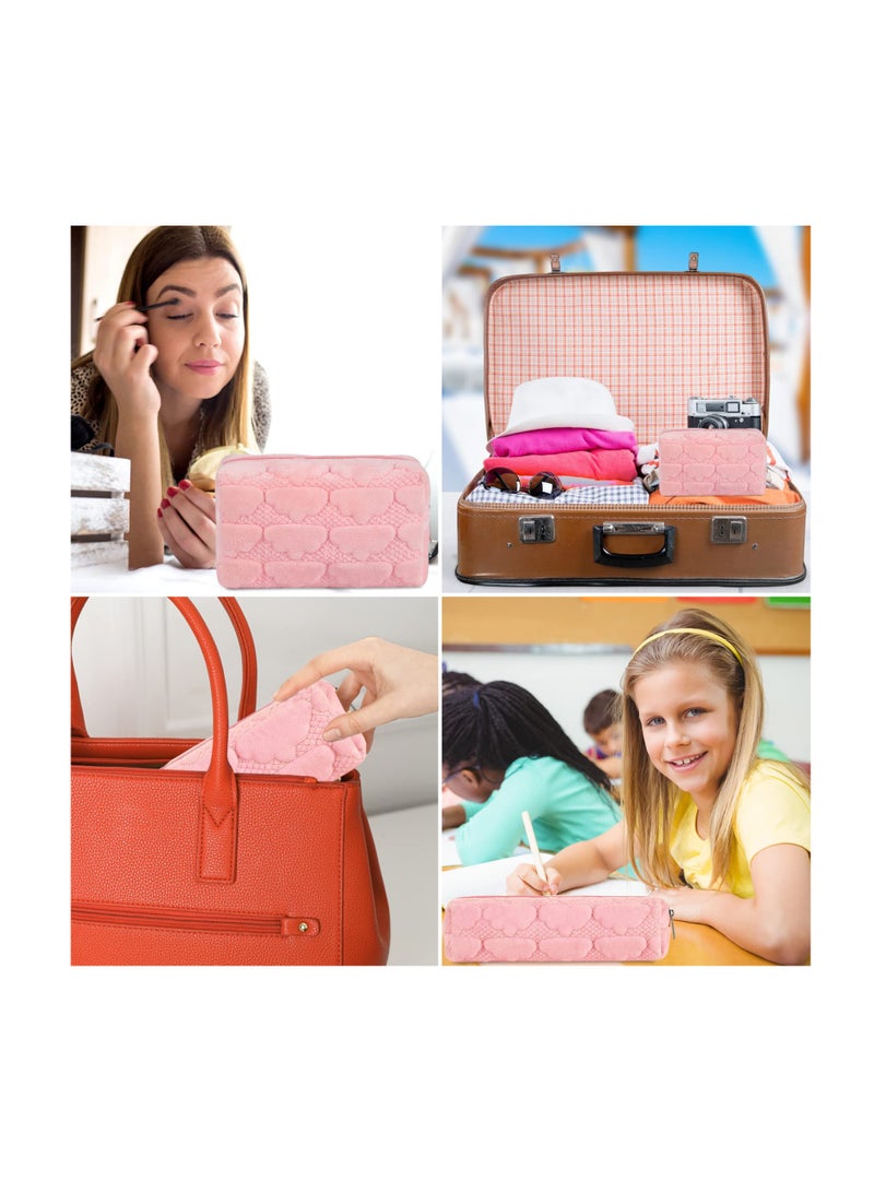 SYOSI, Makeup Bag for Travel, Fuzzy Cosmetic Pouch, Pencil Case for Women, Plush Makeup Brushes Storage Zipper Toiletry Bag for Organizing