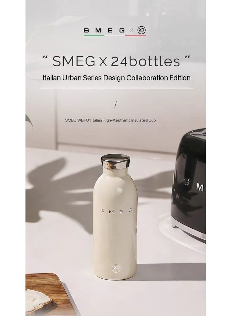SMEG Italian Retro High-Appearance Vacuum Insulated Bottle 500ML White, 24-Hour Long-lasting Cold & Heat Retention - Image 3