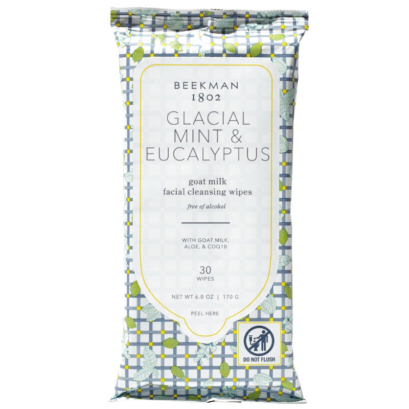 Beekman 1802 Glacial Mint & Eucalyptus Face Wipes - 30-Count - Scented - Cleanses, Nourishes & Hydrates - With Goat Milk, Aloe Vera - Good for Sensitive Skin - Cruelty Free - Image 1