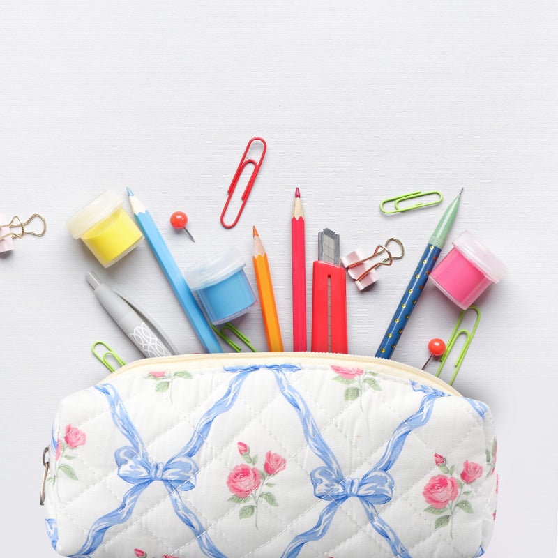 Sherr Coquette Bow Pencil Case Blue Floral Bow Cute Pencil Pouch Soft Cotton Storage Bag Aesthetic Pattern Gift Makeup Pouch Cosmetic Bag for Women Adults - Image 5