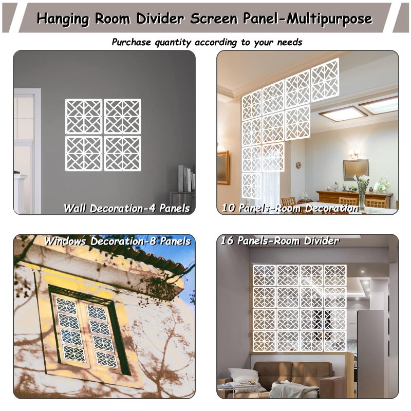 Lchen Hanging Room Divider,10 Pieces Wood-Plastic Hanging Panels 0.2â€œThick Screen Panel for Living Room Bedroom Home Decoration(SG,11.4"X11.4") - Image 3