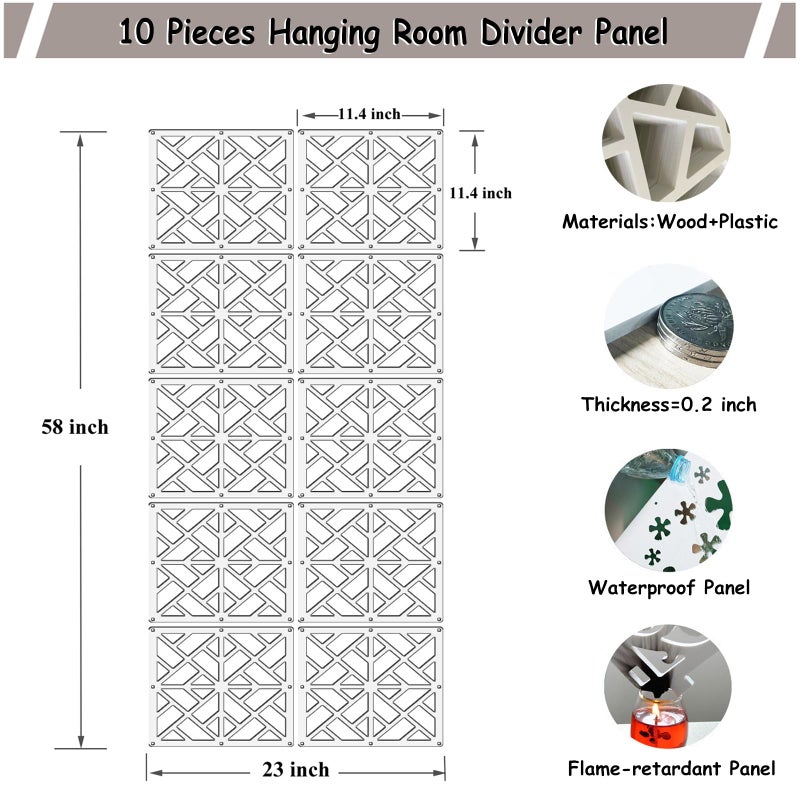 Lchen Hanging Room Divider,10 Pieces Wood-Plastic Hanging Panels 0.2â€œThick Screen Panel for Living Room Bedroom Home Decoration(SG,11.4"X11.4") - Image 2