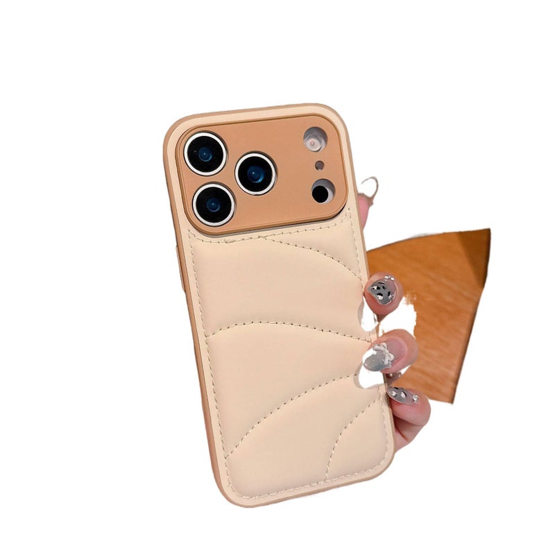 MS Leather Texture Protective Case for iPhone 14 / 14 Plus / 14 Pro / 14 Pro Max with Down Jacket Style and Two-in-One Design plus Shockproof plus Drop Protection in Khaki - Image 1