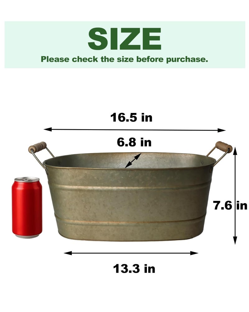 vensovo 15 Inch Galvanized Planters for Outdoor Plants - 3 Pcs Rustic Large Metal Flower Buckets with Drainage & Plug, Farmhouse Style Oval Planter Containers with Handles, Great for Home Decor - Image 2